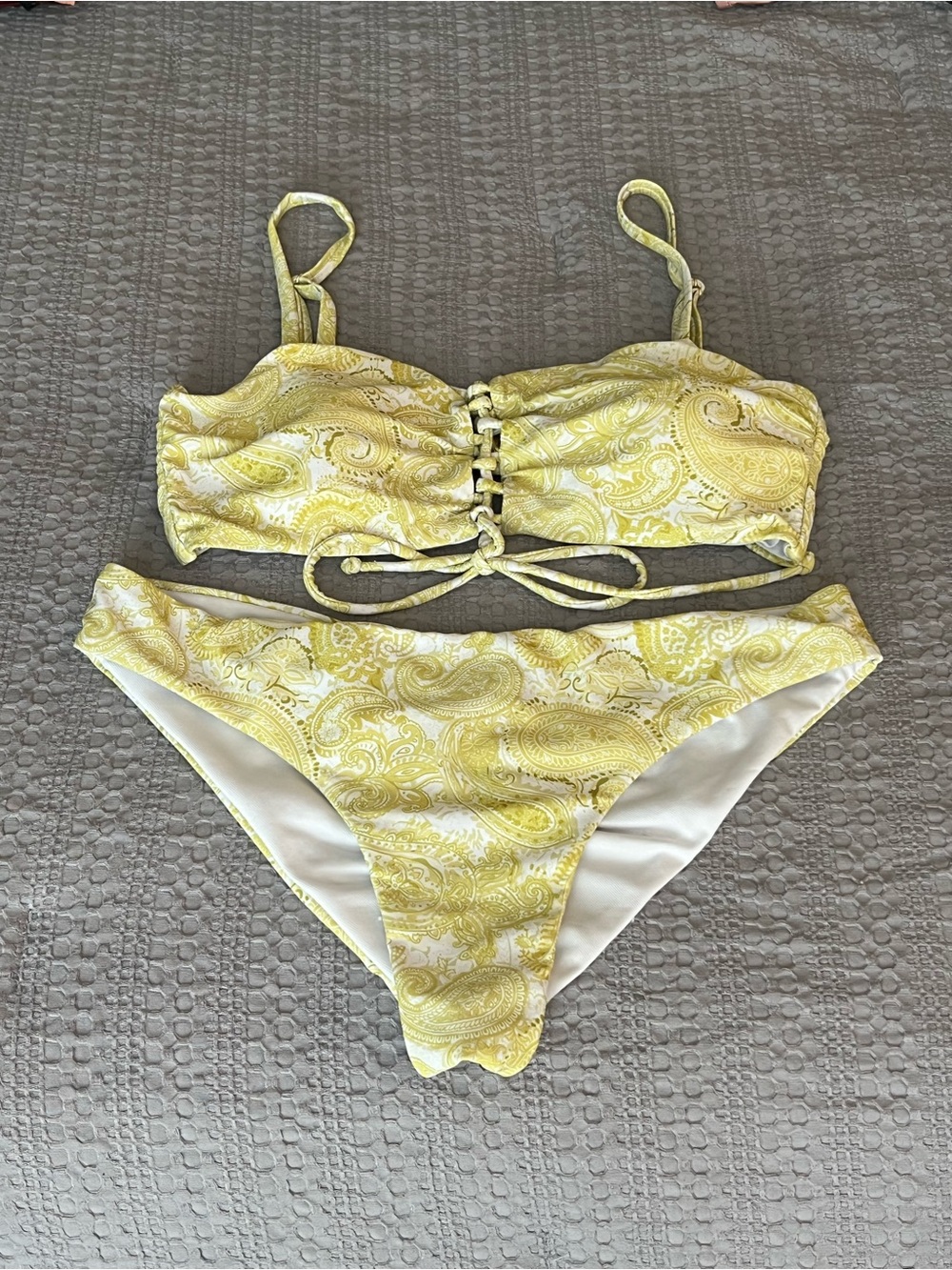 Women’s Yellow Paisley Lace-Up Bikini Set- Size S/M